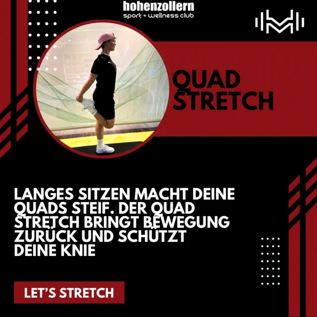 „Der Quad Stretch = Gamechanger für Beweglichkeit & gesunde Knie! 🦵✨

👉 So geht’s:
1️⃣ Stell dich aufrecht hin.
2️⃣ Greif mit einer Hand den Fuß derselben Seite und zieh die Ferse sanft Richtung Gesäß.
3️⃣ Knie nebeneinander halten, Hüfte leicht nach vorne schieben.
4️⃣ 20–30 Sek. halten, ruhig atmen, dann Seite wechseln.

⚡ Tipp: Kein Hohlkreuz, nur bis zum angenehmen Zug dehnen. Regelmäßig machen und spüren, wie deine Beine leichter & beweglicher werden! 🙌🔥“