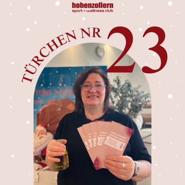 🎄 Guten Morgen und willkommen zu Türchen Nr. 2️⃣3️⃣! 🎁

Heute versteckt sich hinter unserem Adventskalender:
✨40 Minuten Rücken-Schulter-Nacken Massage als Gutschein✨

Der reguläre Preis liegt bei 58€,
aber nur heute bekommt ihr es für 49,50€! 😍

Greift schnell zu – das Angebot gilt ausschließlich heute!

✨ Habt einen wunderbaren Adventstag! ✨
Euer Hohenzollern Team!♥️